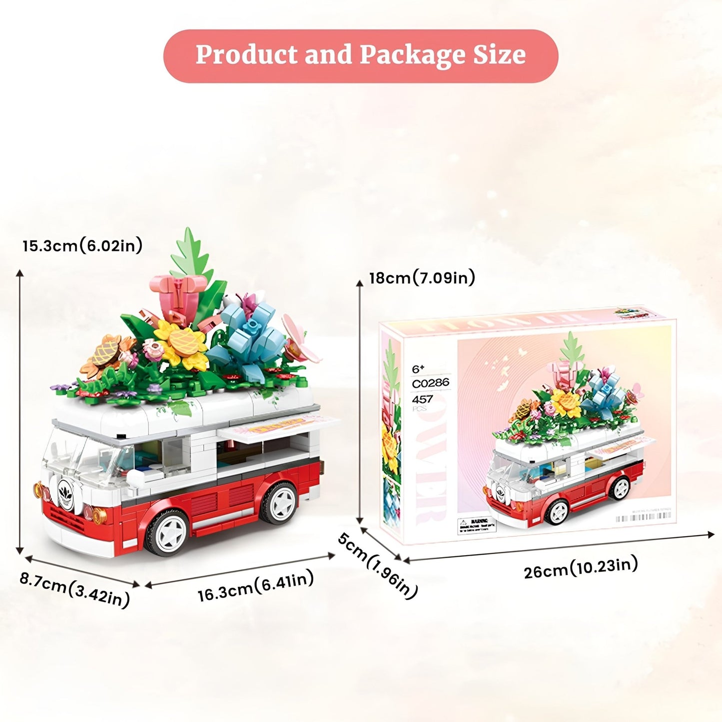 STEM Flower Van Set – 457 PCS Floral Brick Kit for Kids 6+ - STEM Building Toy by LULEGO