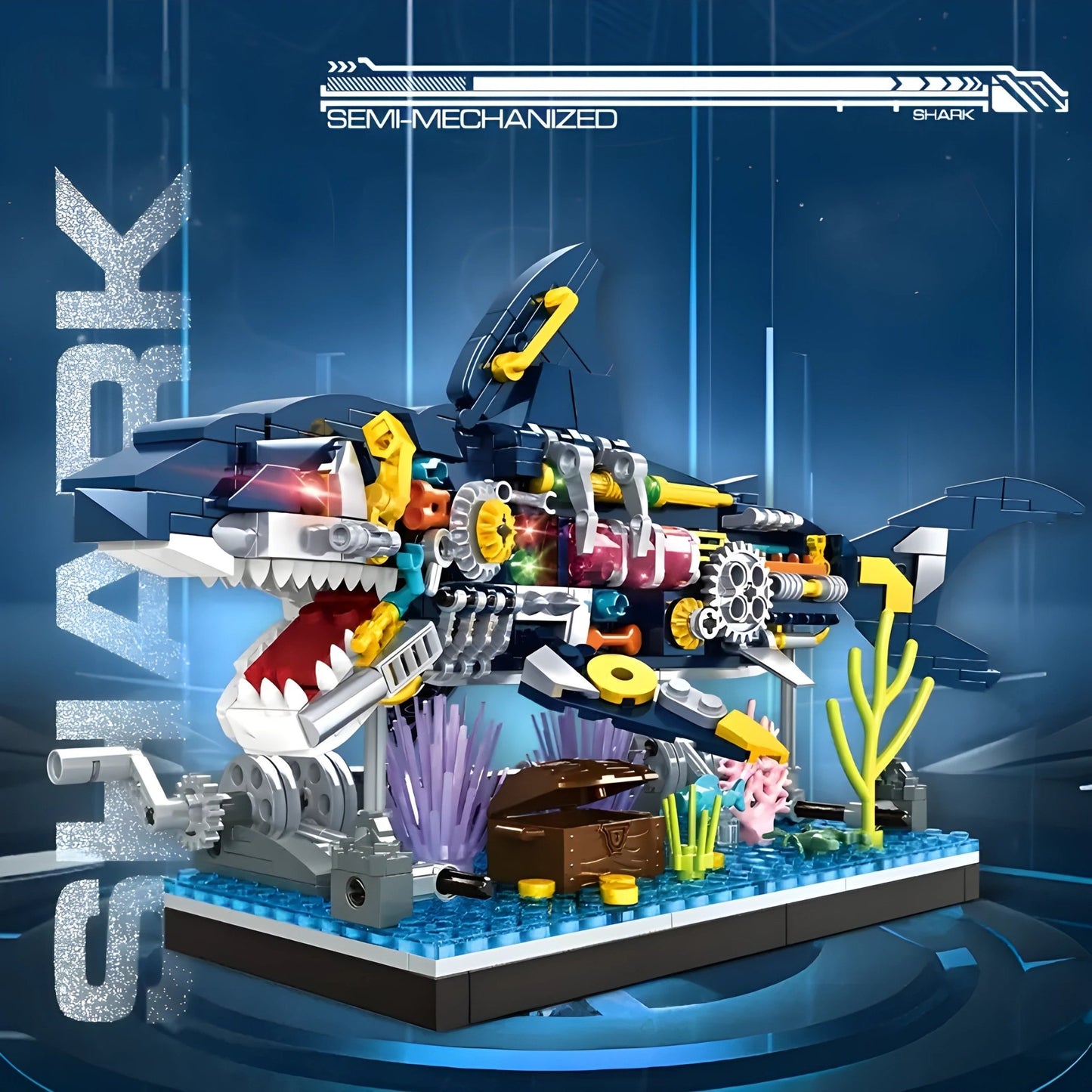 Cyberpunk Shark Robot Toy – 499 PCS STEM Marine Light - Up Kit - STEM Building Toy by LULEGO