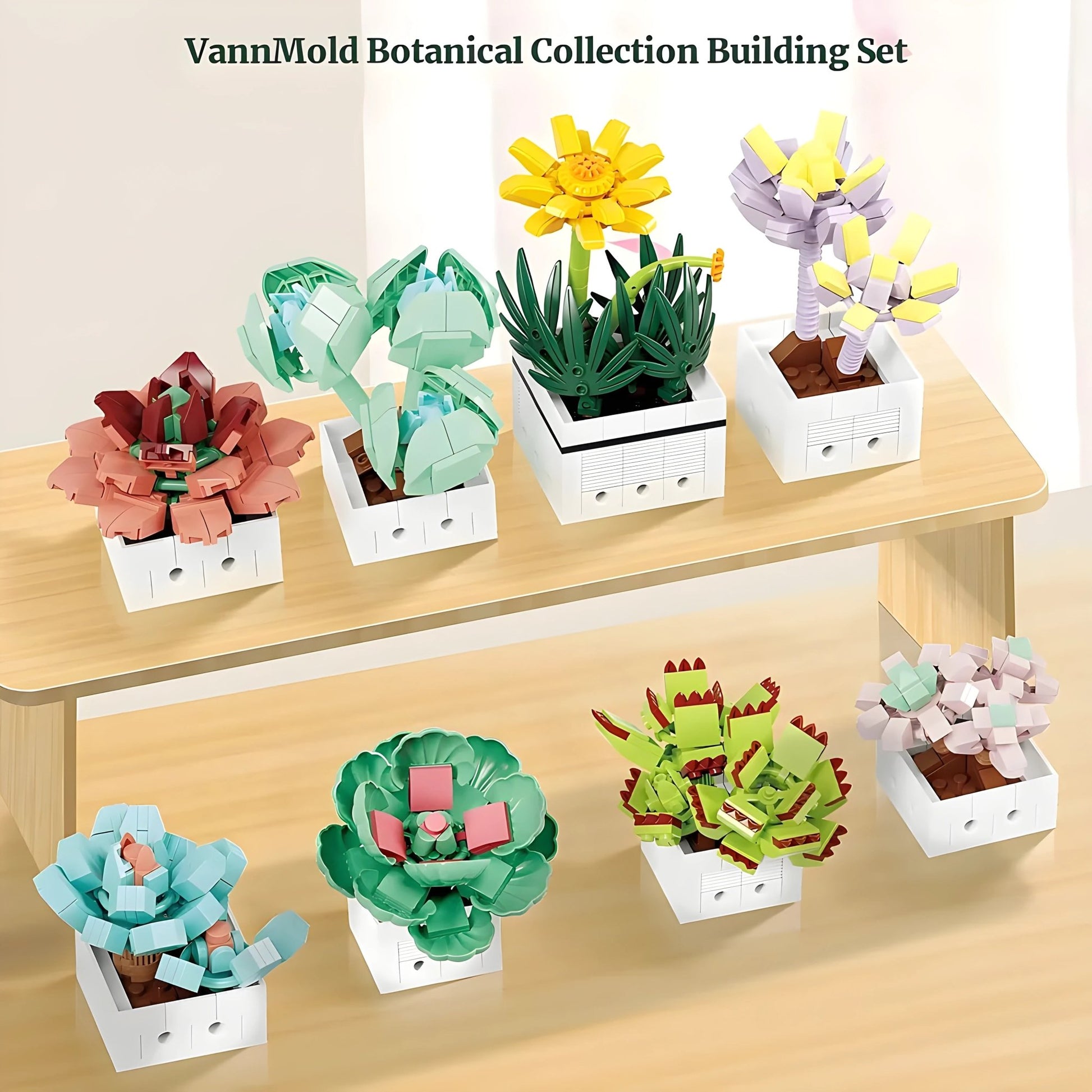 Mini Succulent Set – 977 PCS 8 DIY Brick Plants for Decor - STEM Building Toy by LULEGO