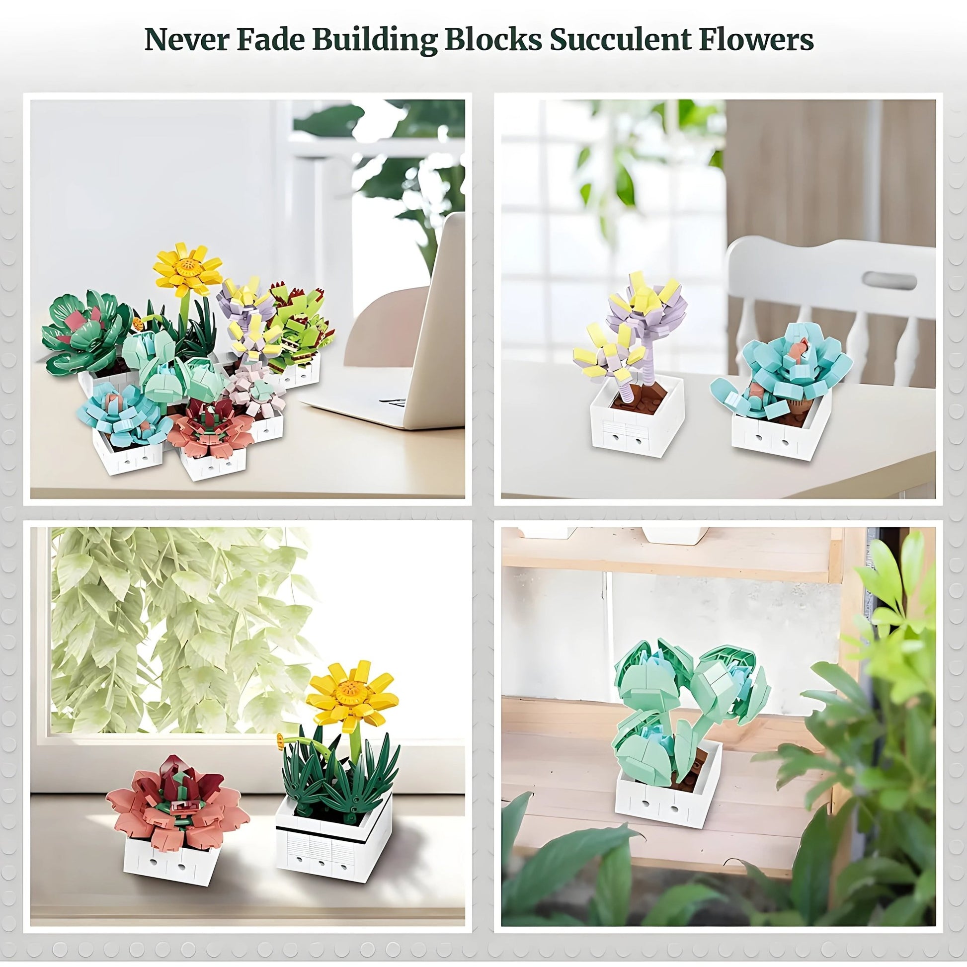 Mini Succulent Set – 977 PCS 8 DIY Brick Plants for Decor - STEM Building Toy by LULEGO