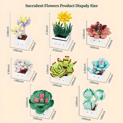 Mini Succulent Set – 977 PCS 8 DIY Brick Plants for Decor - STEM Building Toy by LULEGO