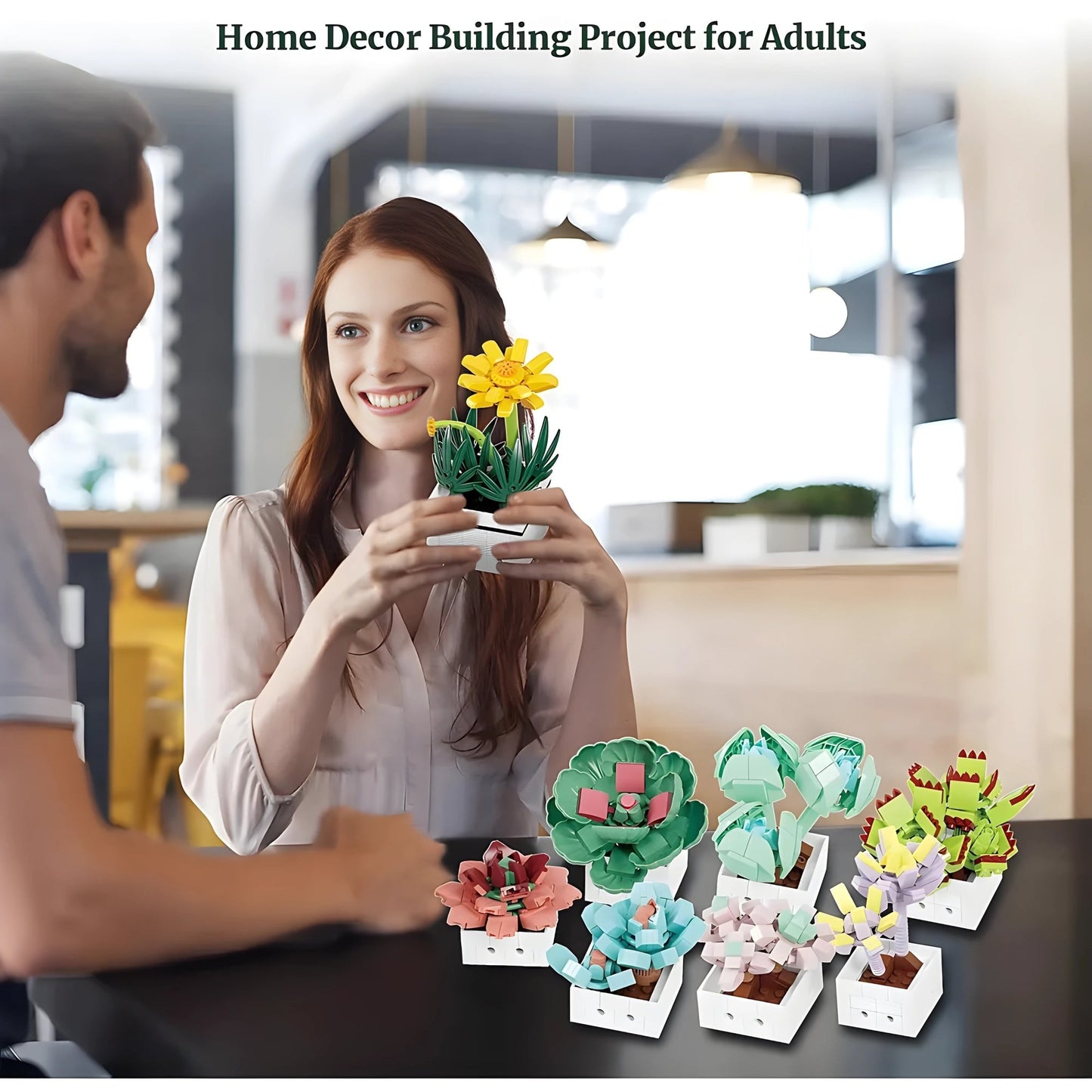 Mini Succulent Set – 977 PCS 8 DIY Brick Plants for Decor - STEM Building Toy by LULEGO