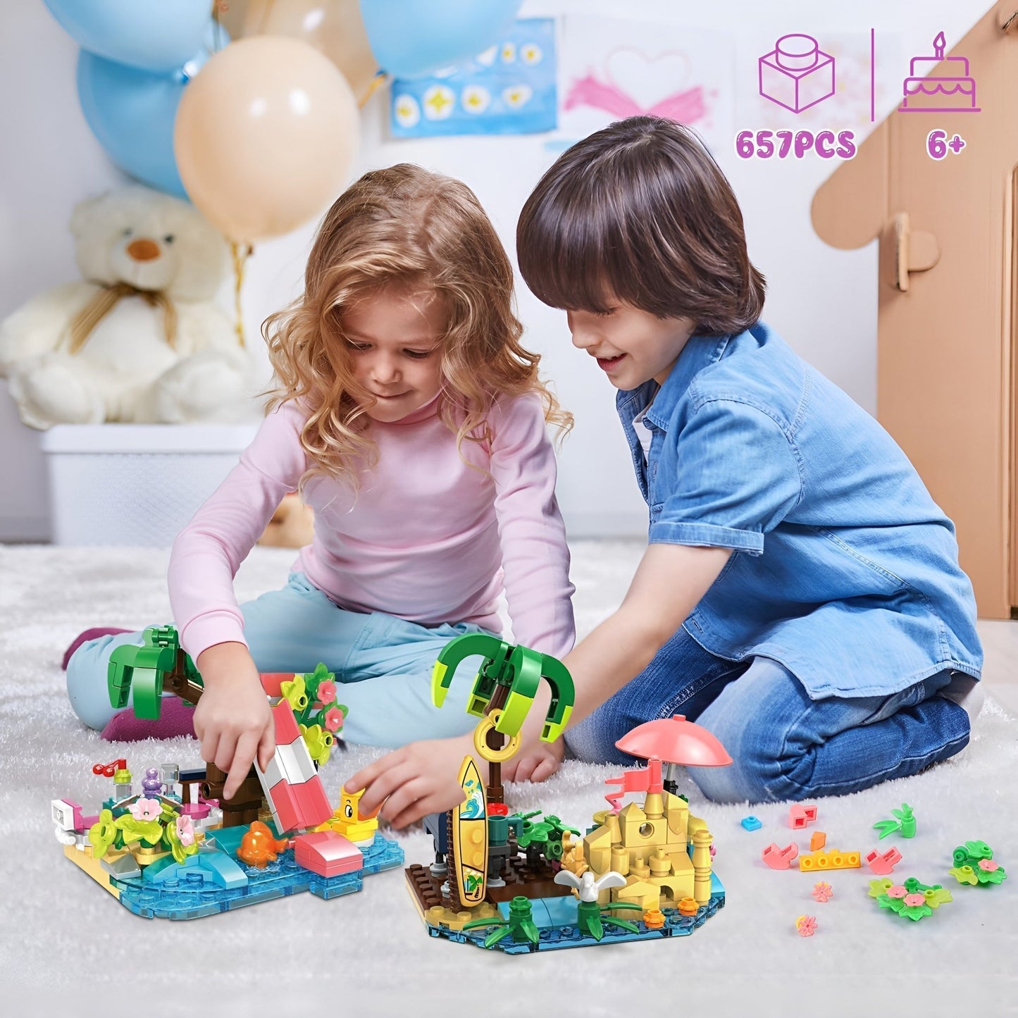 4 - in - 1 Beach House Set – 617 PCS Seaside Villa for Girls - STEM Building Toy by LULEGO