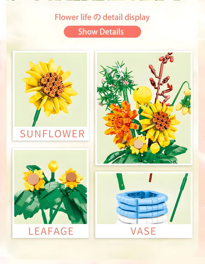 Blossom Flower Set with Brick Vase – 962 PCS for Decor - STEM Building Toy by LULEGO