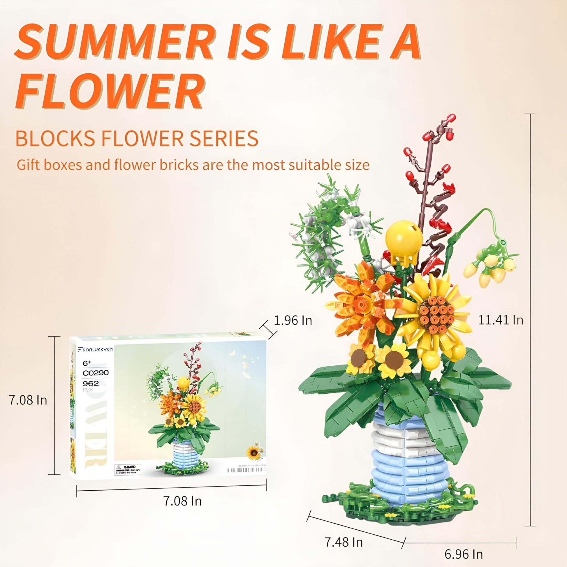 Blossom Flower Set with Brick Vase – 962 PCS for Decor - STEM Building Toy by LULEGO