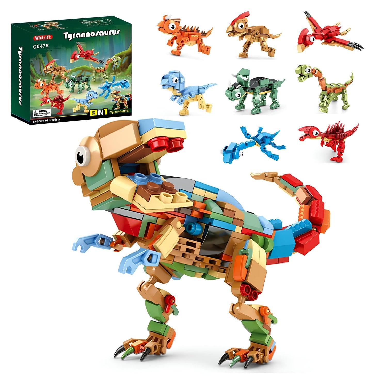 8 - in - 1 Dinosaur Set – 604 PCS STEM Building Kit for Kids - STEM Building Toy by LULEGO
