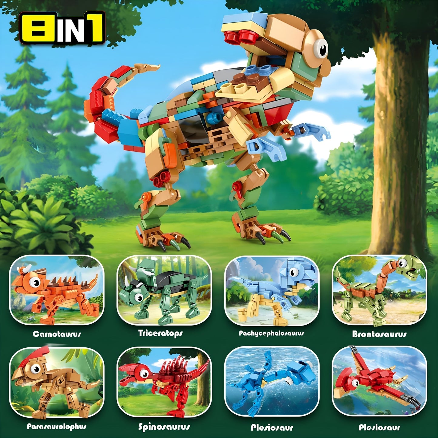 8 - in - 1 Dinosaur Set – 604 PCS STEM Building Kit for Kids - STEM Building Toy by LULEGO