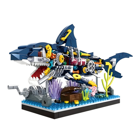 Cyberpunk Shark Robot Toy – 499 PCS STEM Marine Light - Up Kit - STEM Building Toy by LULEGO
