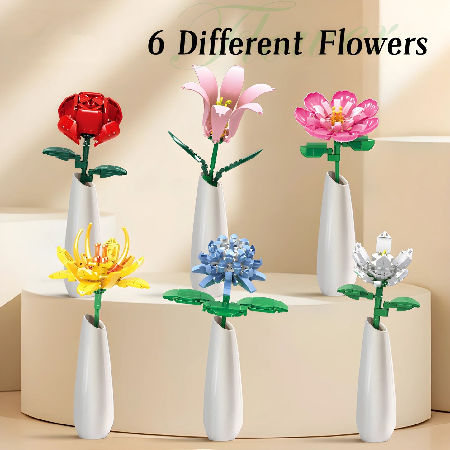 Artificial Flower Bouquet – 653 PCS 6 Floral Designs - STEM Building Toy by LULEGO
