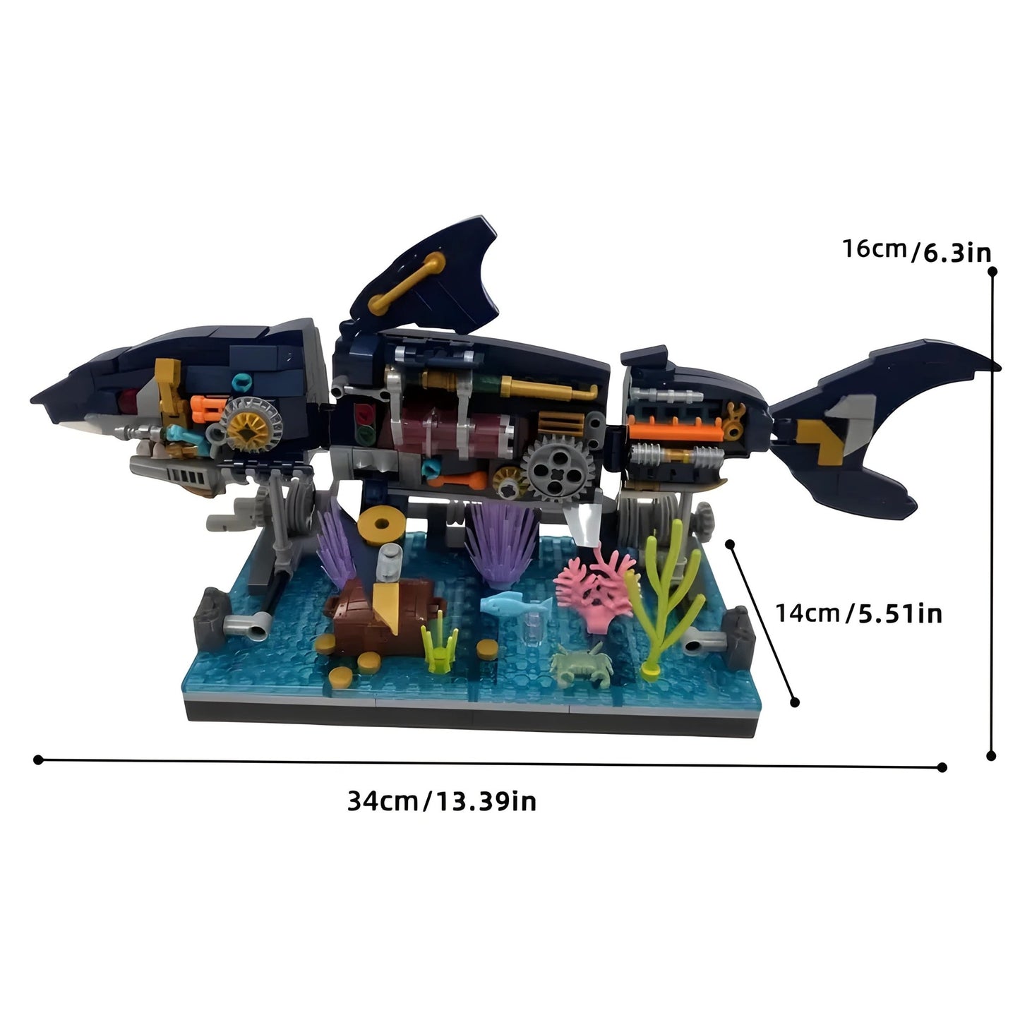 Cyberpunk Shark Robot Toy – 499 PCS STEM Marine Light - Up Kit - STEM Building Toy by LULEGO