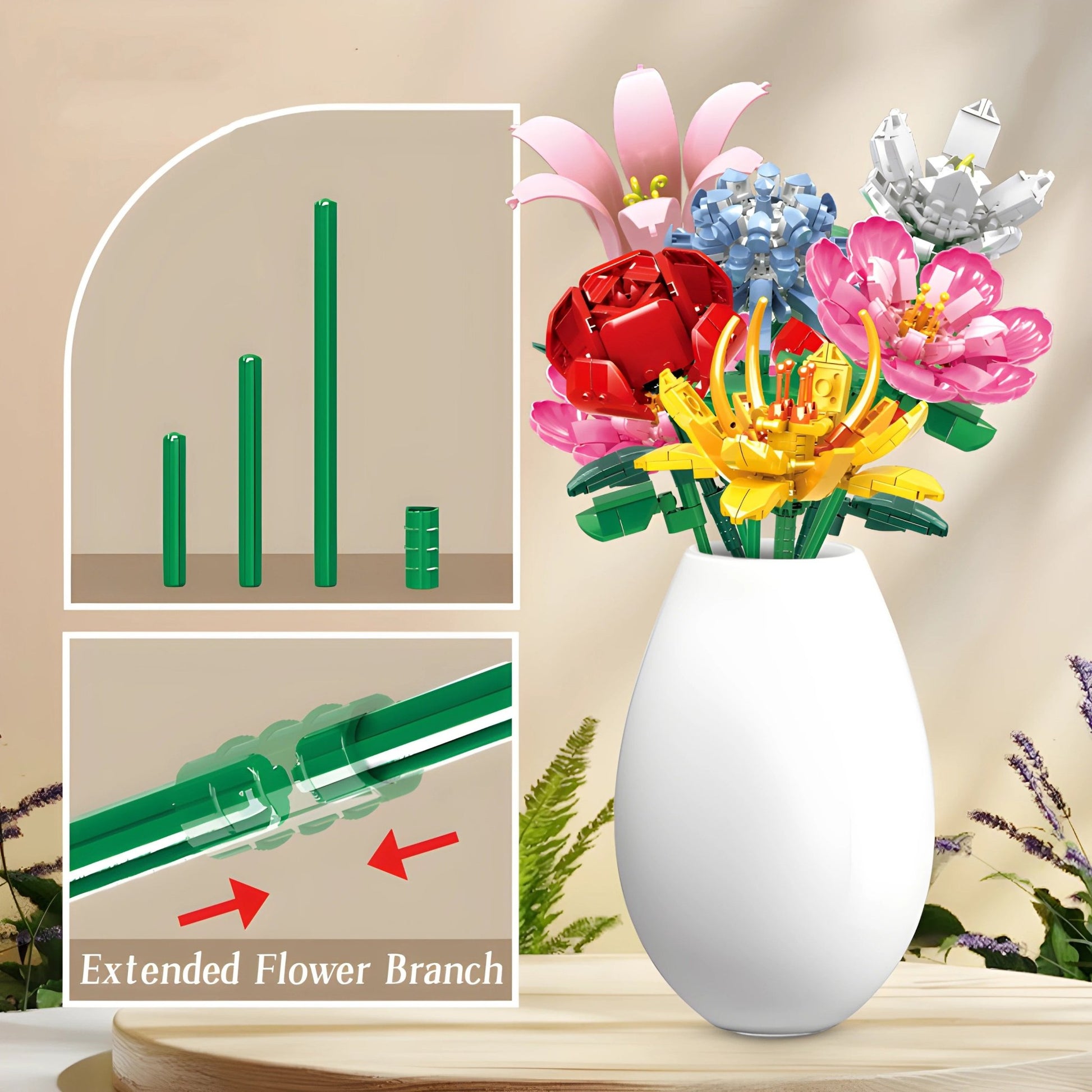 Artificial Flower Bouquet – 653 PCS 6 Floral Designs - STEM Building Toy by LULEGO