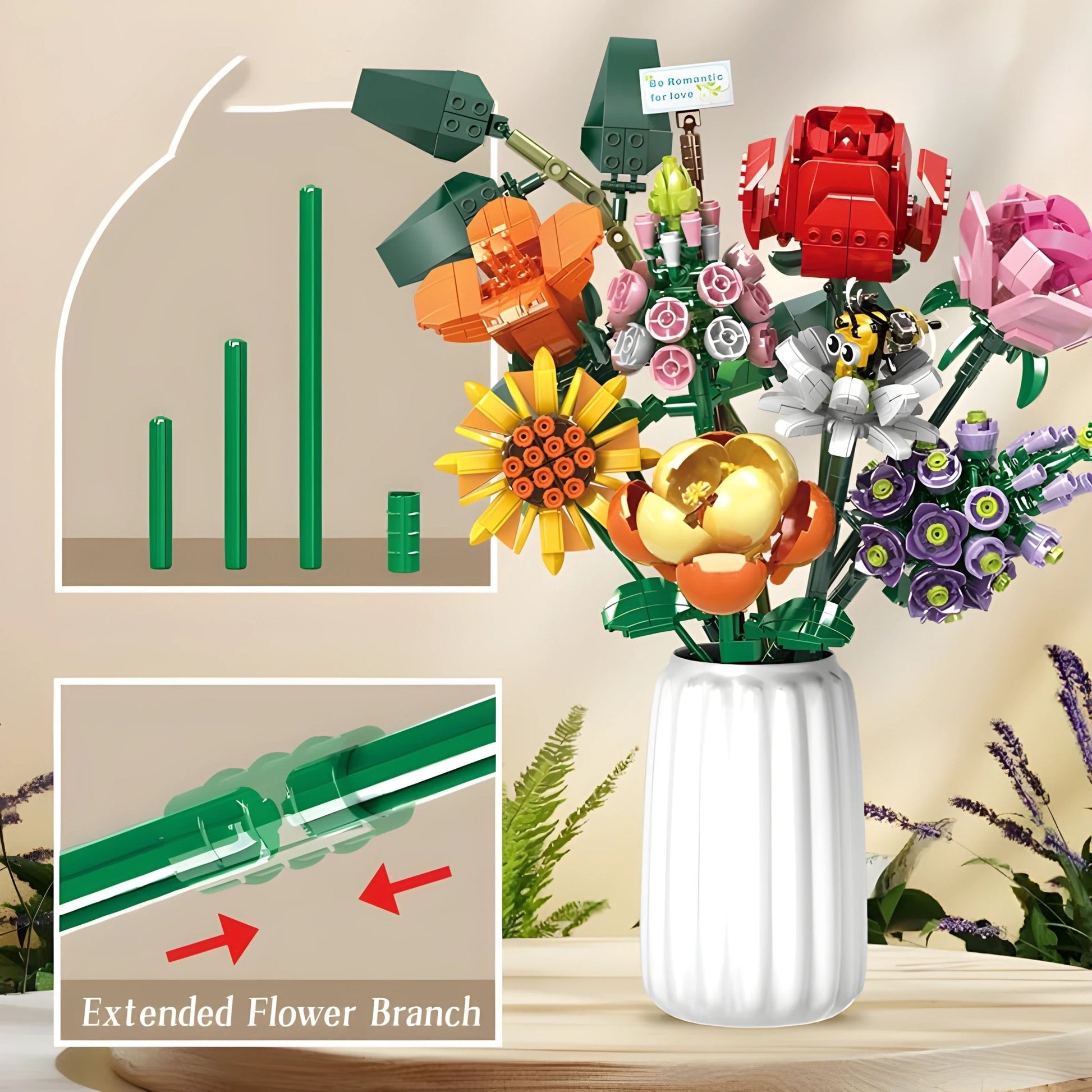 Brick Flower Bouquet Set – 770 PCS 8 Floral Models DIY - STEM Building Toy by LULEGO