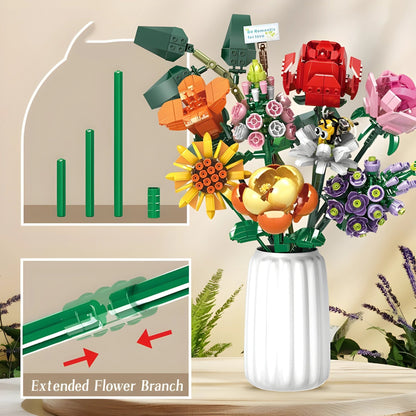 Brick Flower Bouquet Set – 770 PCS 8 Floral Models DIY - STEM Building Toy by LULEGO