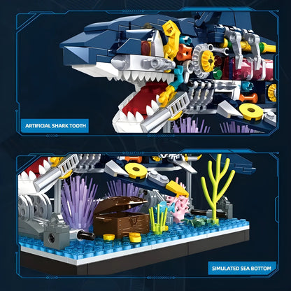 Cyberpunk Shark Robot Toy – 499 PCS STEM Marine Light - Up Kit - STEM Building Toy by LULEGO
