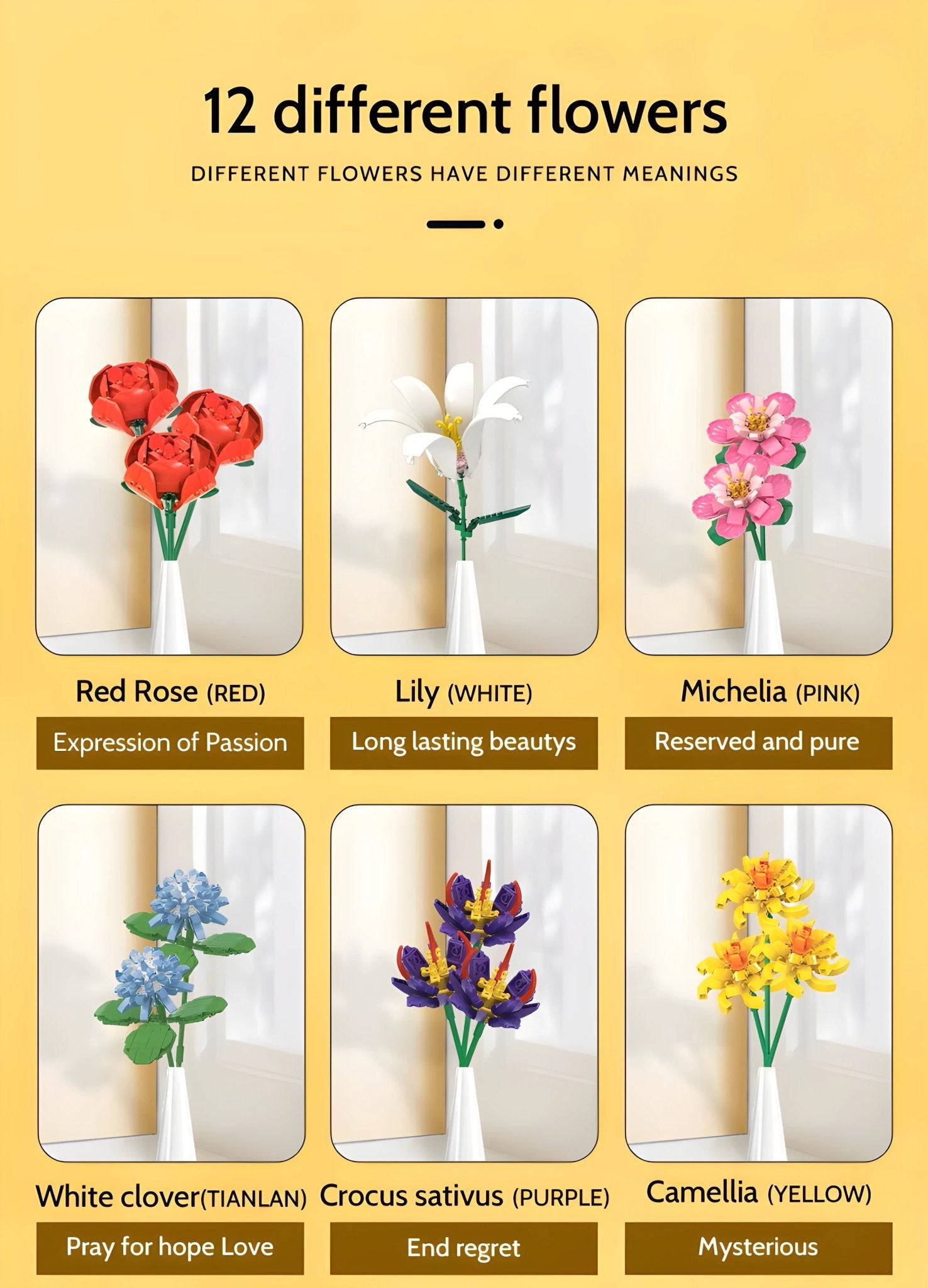 Botanical Flower Set – 1009 PCS 12 Blossom Brick Models - STEM Building Toy by LULEGO