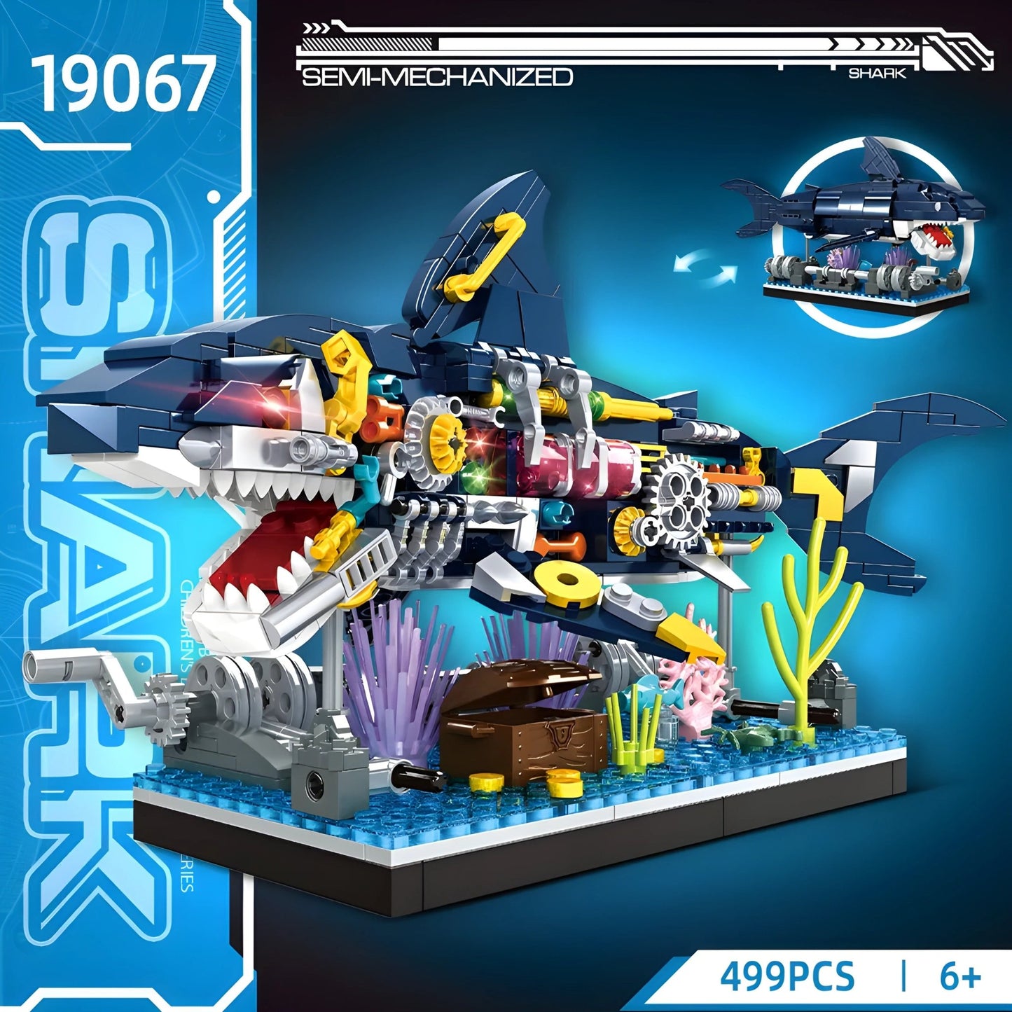 Cyberpunk Shark Robot Toy – 499 PCS STEM Marine Light - Up Kit - STEM Building Toy by LULEGO