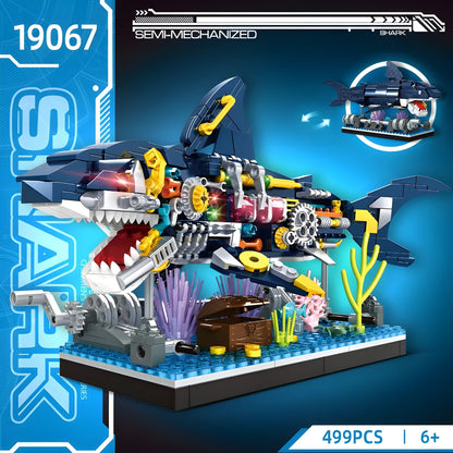 Cyberpunk Shark Robot Toy – 499 PCS STEM Marine Light - Up Kit - STEM Building Toy by LULEGO