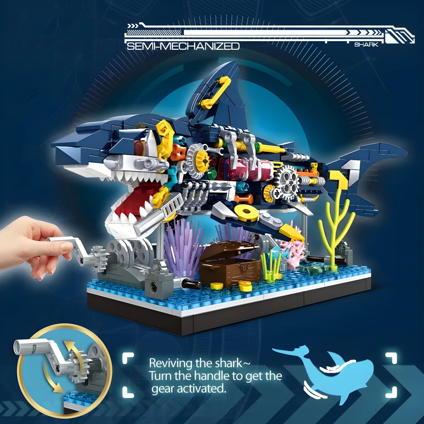 Cyberpunk Shark Robot Toy – 499 PCS STEM Marine Light - Up Kit - STEM Building Toy by LULEGO